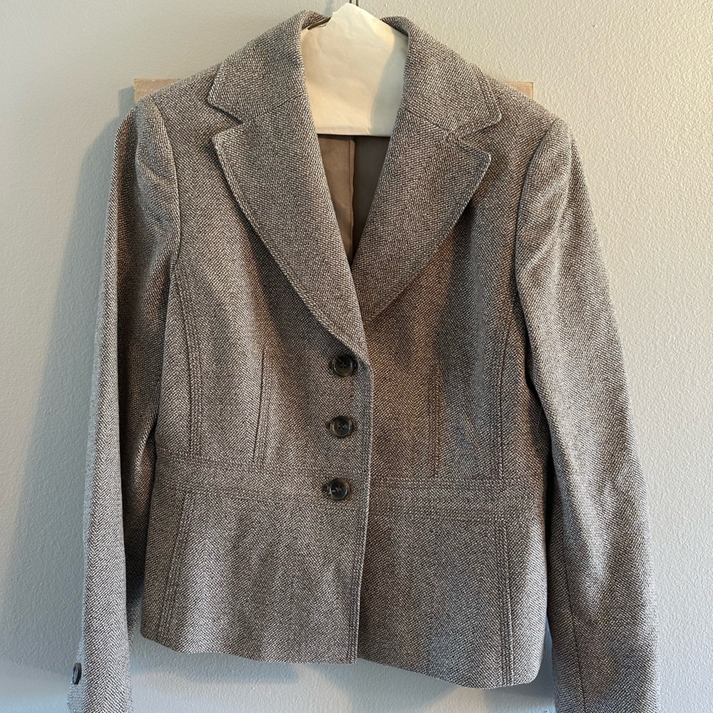 Women's Beige/Grey Blend Blazer Jacket and Skirt Suit